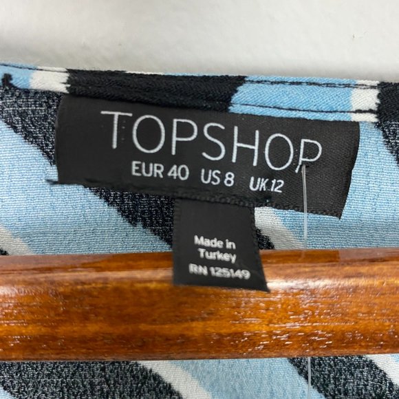 Topshop Zebra Print Tie Front Blouse 3/4 Sleeves Animal Print V-Neck Size 8 - Picture 9 of 9